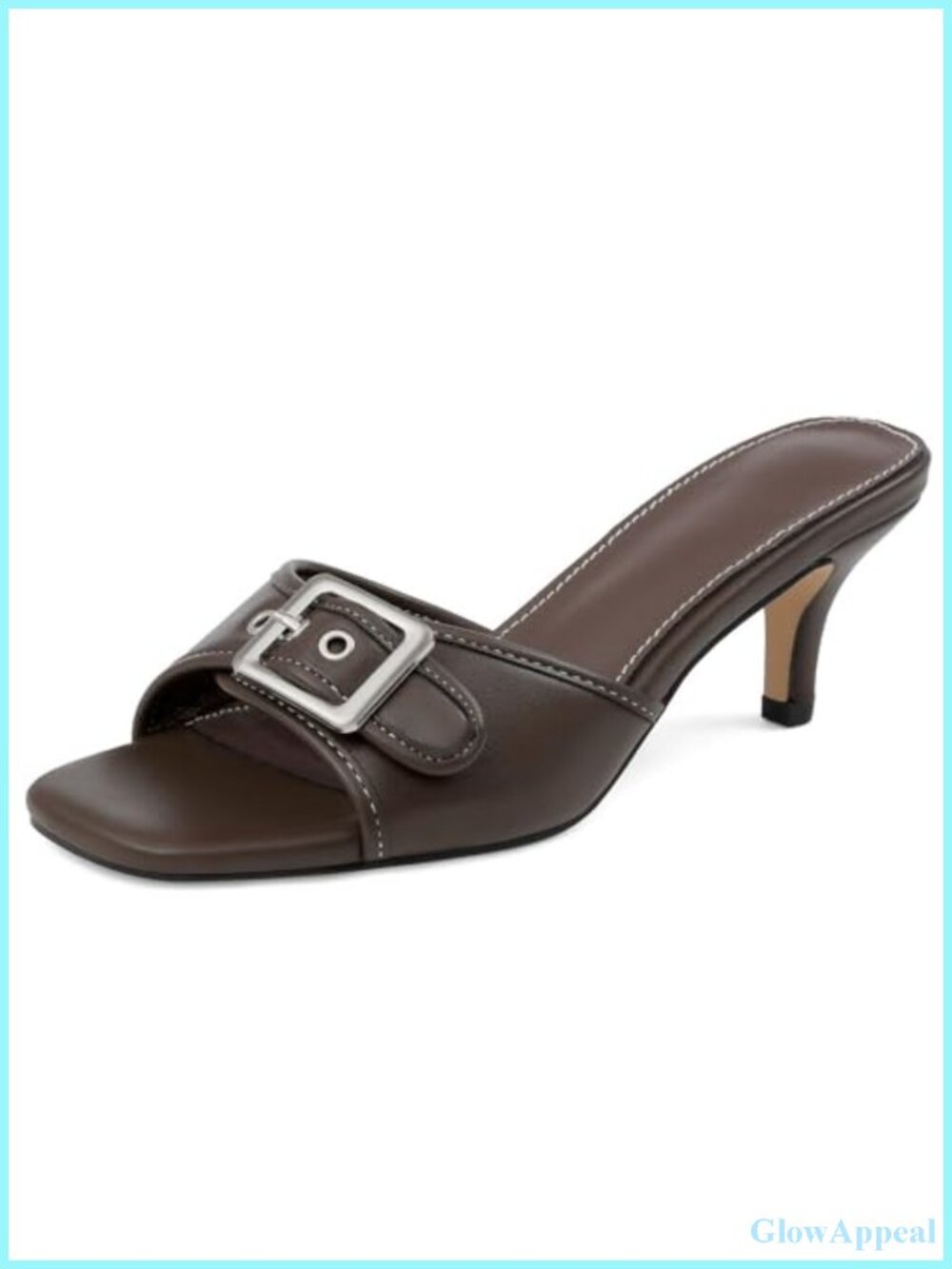 Women's Kitten Heel Square Open Toe Slip On Mule Sandals